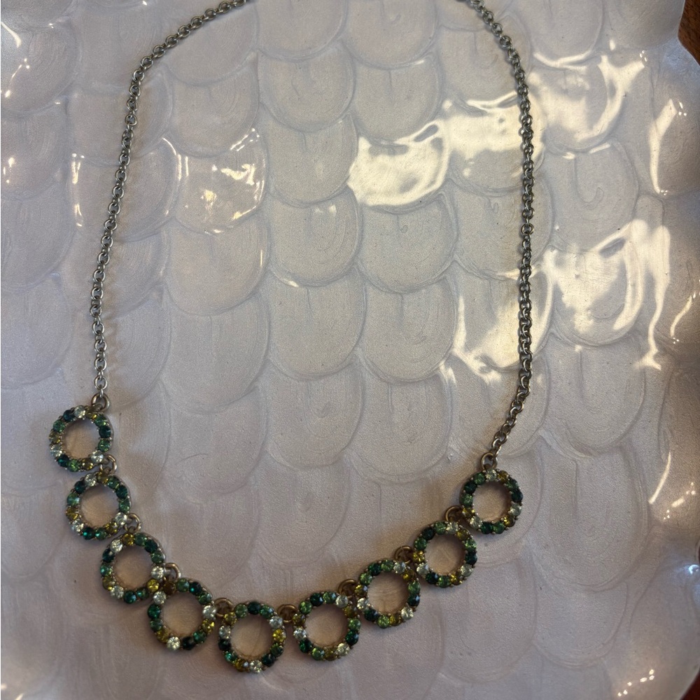 J.Crew Elegant Silver and Green Necklace